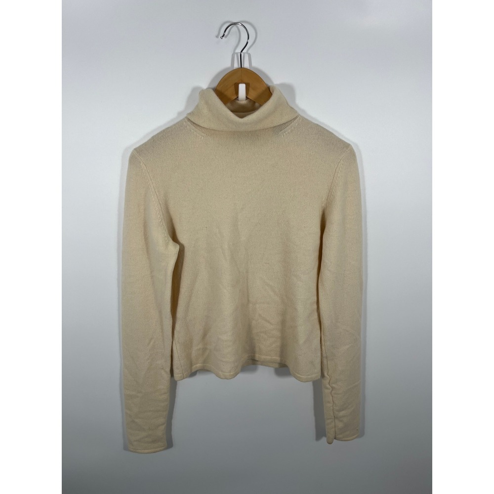 VTG Cashmere Blend Turtleneck Sweater Womens M Cream Minimalist Quiet Luxury